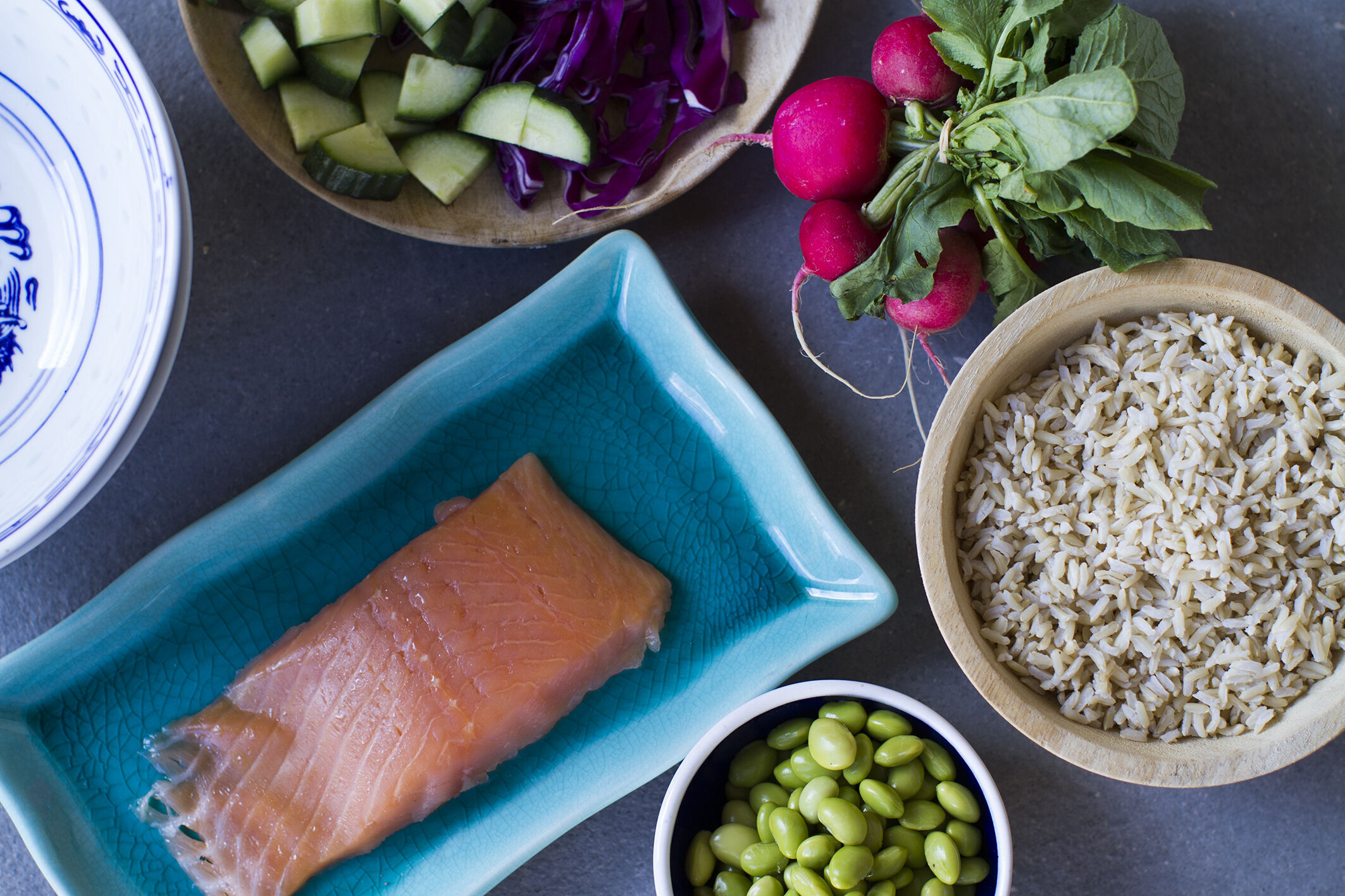 A Delicious Umami Poke Bowl with Fresh, Raw Salmon