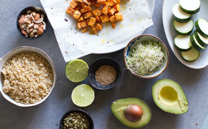 Super Bowl with Quinoa, Zucchini, Avocado and Nuts & Seeds